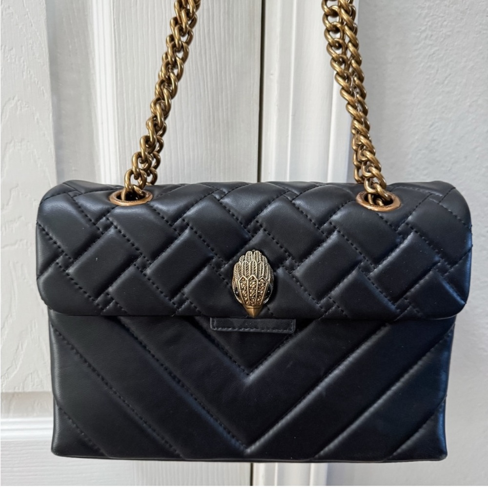 Kurt Geiger London Kensington Quilted Leather Shoulder Bag Black Chain Strap